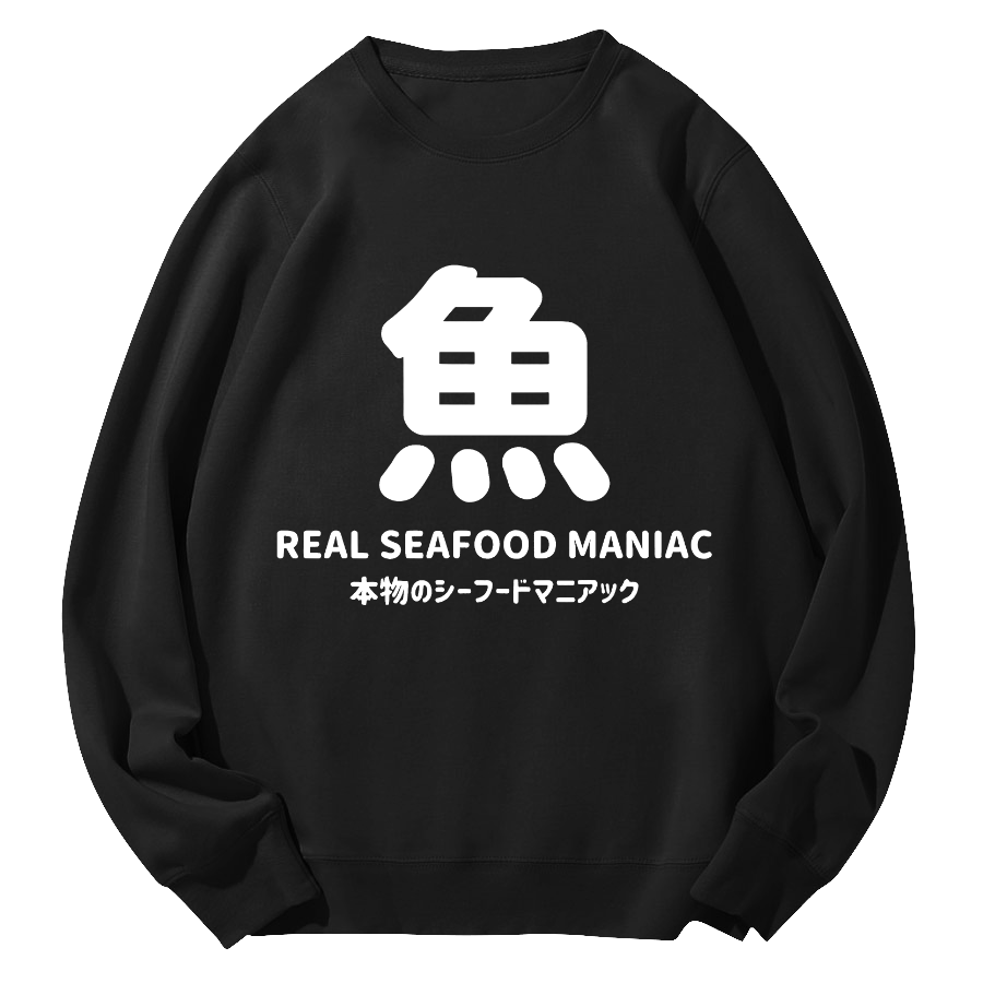 Japanese Fish Script Round Neck Sweatshirt-Zazasy