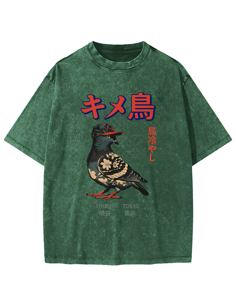Tokyo Pigeon Vintage Washed T-shirt-Zazasy
