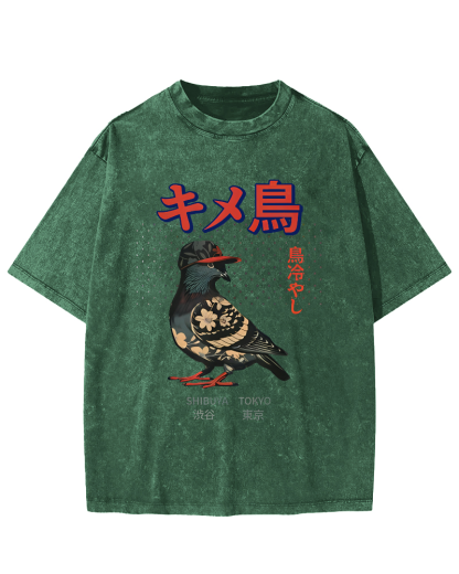 Tokyo Pigeon Vintage Washed T-shirt-Zazasy