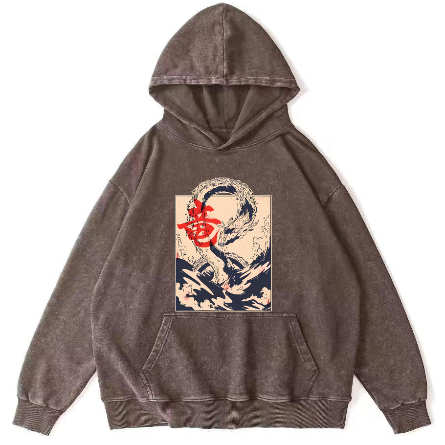 Kobe Water Dragon Japanese Style Vintage Distressed Hoodie-Zazasy