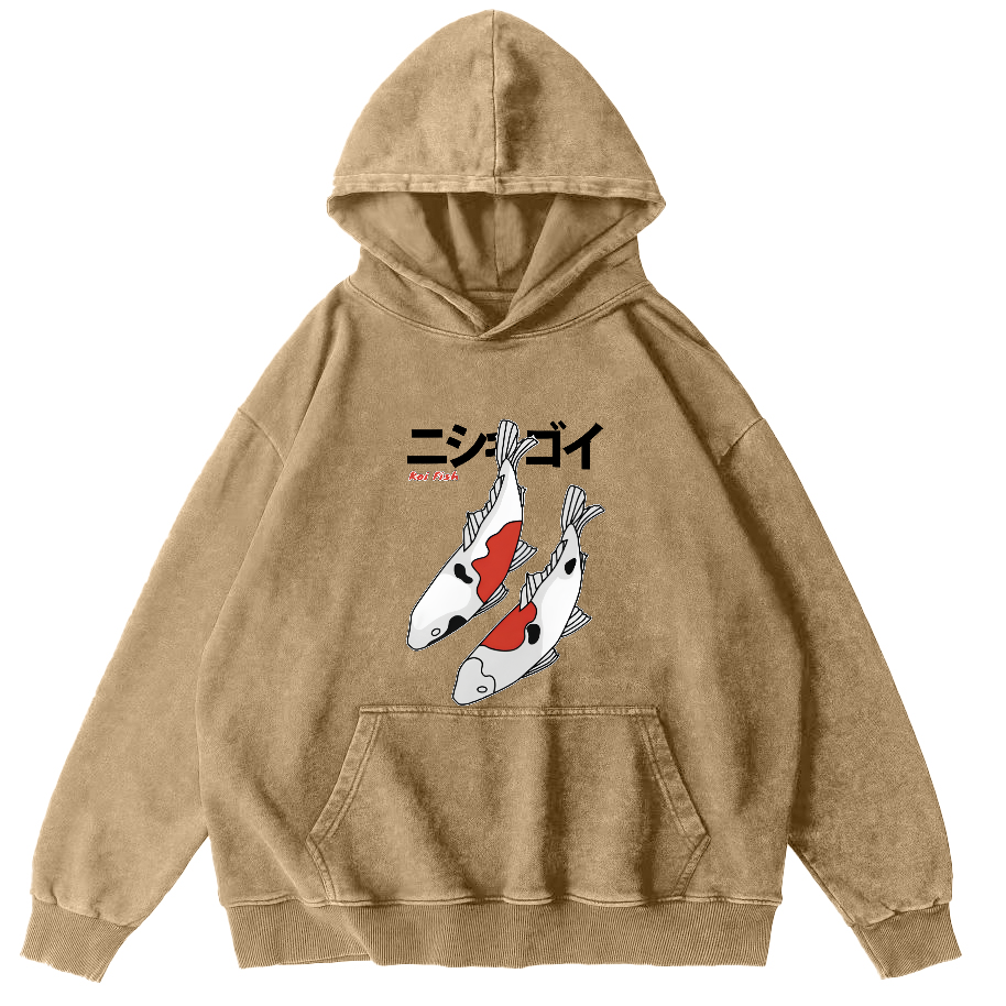 Koi Painting Pattern Japanese Style Vintage Distressed Hoodie-Zazasy