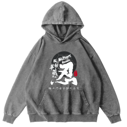 Ninja Japanese Vintage Washed Hoodie-Zazasy