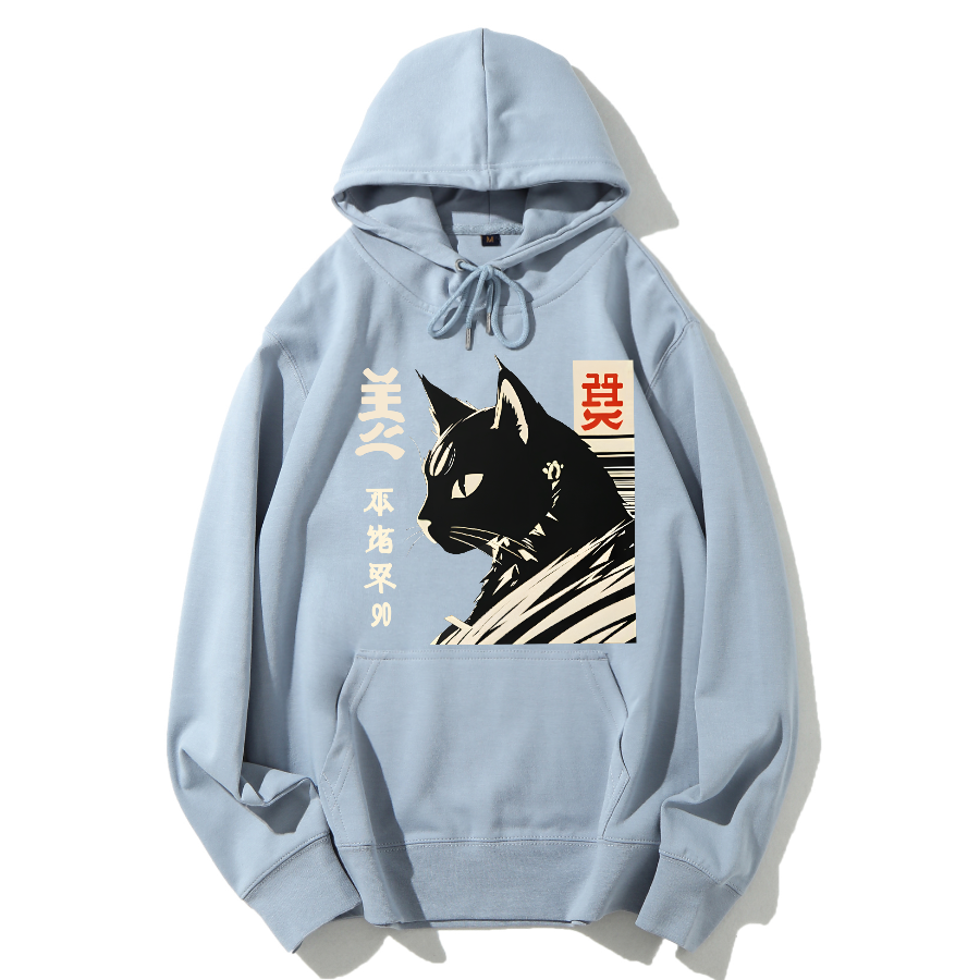 Japanese Black Cat Cotton Hoodie