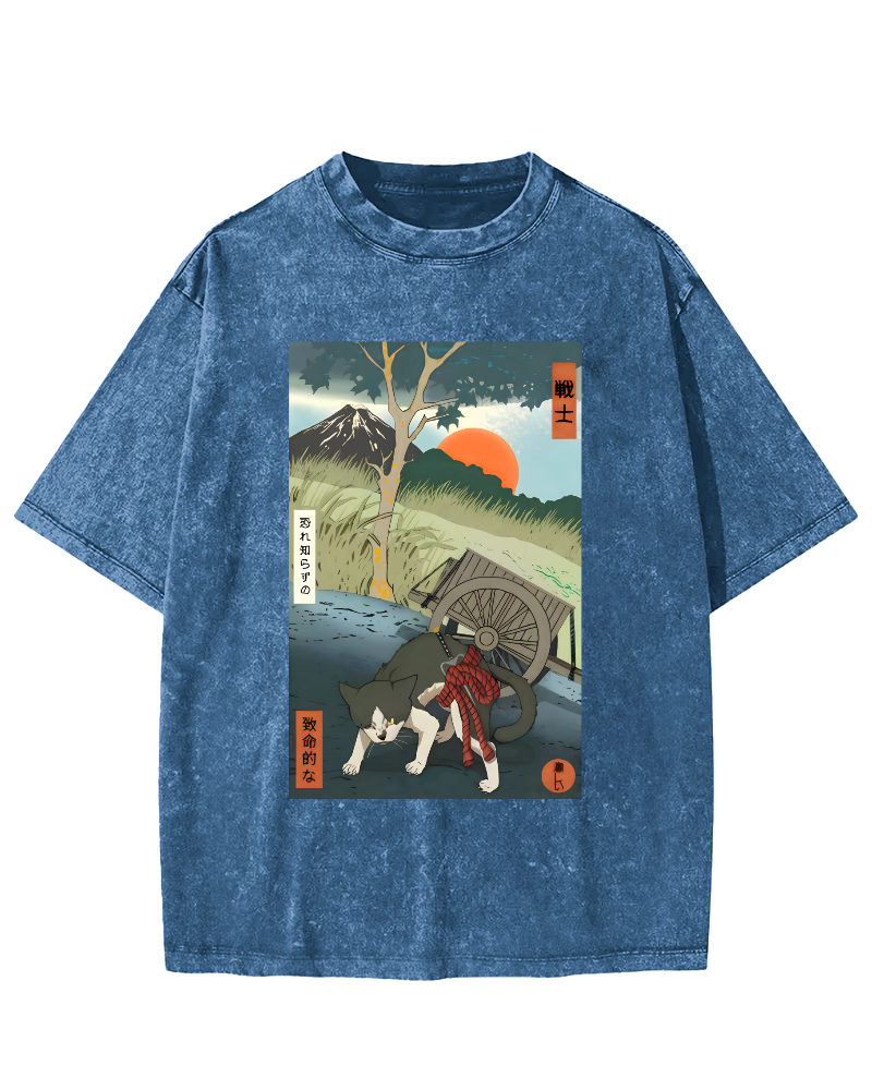 The Spirit of Japanese Warriors Vintage Washed T-shirt-Zazasy