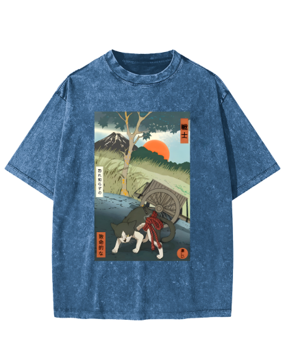 The Spirit of Japanese Warriors Vintage Washed T-shirt-Zazasy