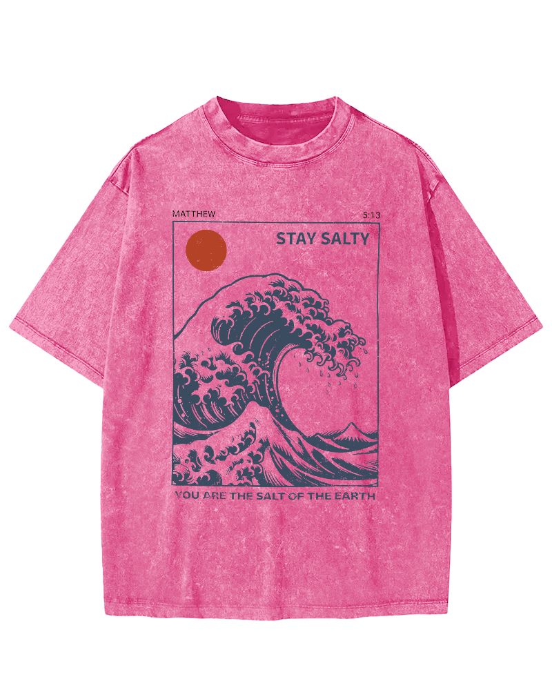 The Sunrise Scenery of Waves in Tokyo Vintage Washed T-shirt-Zazasy