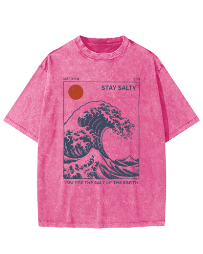 The Sunrise Scenery of Waves in Tokyo Vintage Washed T-shirt-Zazasy