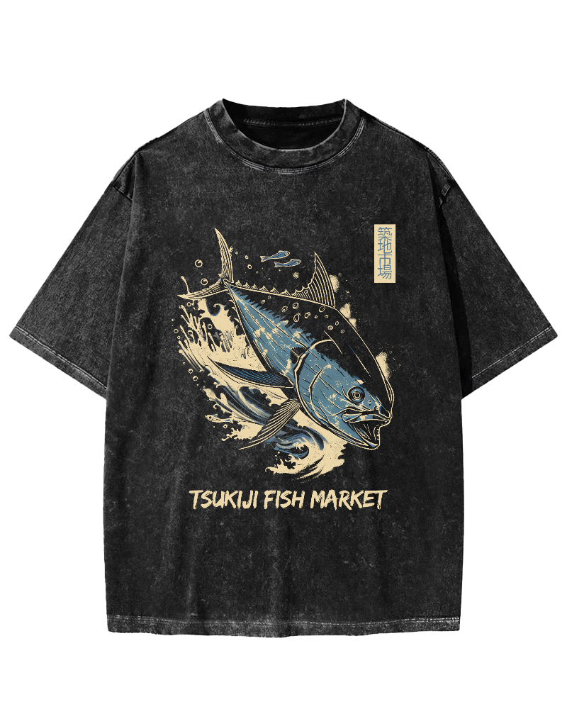 Japan's Tsukiji Market Vintage Washed T-shirt-Zazasy