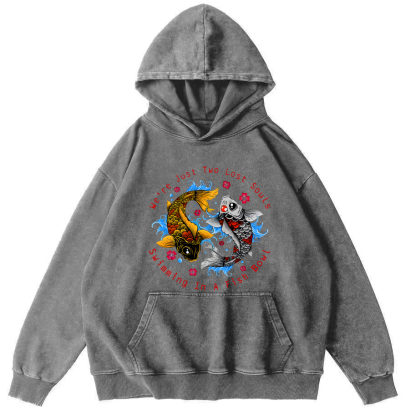 Japanese Koi Fish Vintage Washed Hoodie-Zazasy