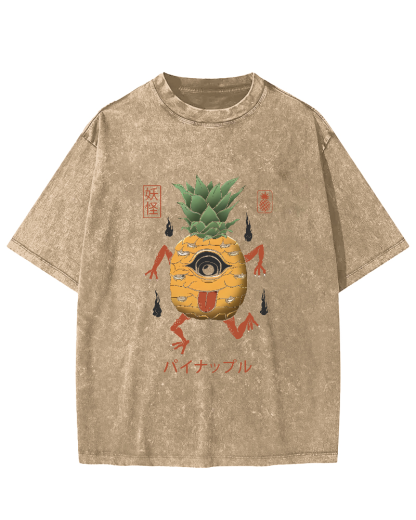 Funny Fruit Pineapple Japanese Style Vintage Distressed T-shirt-Zazasy