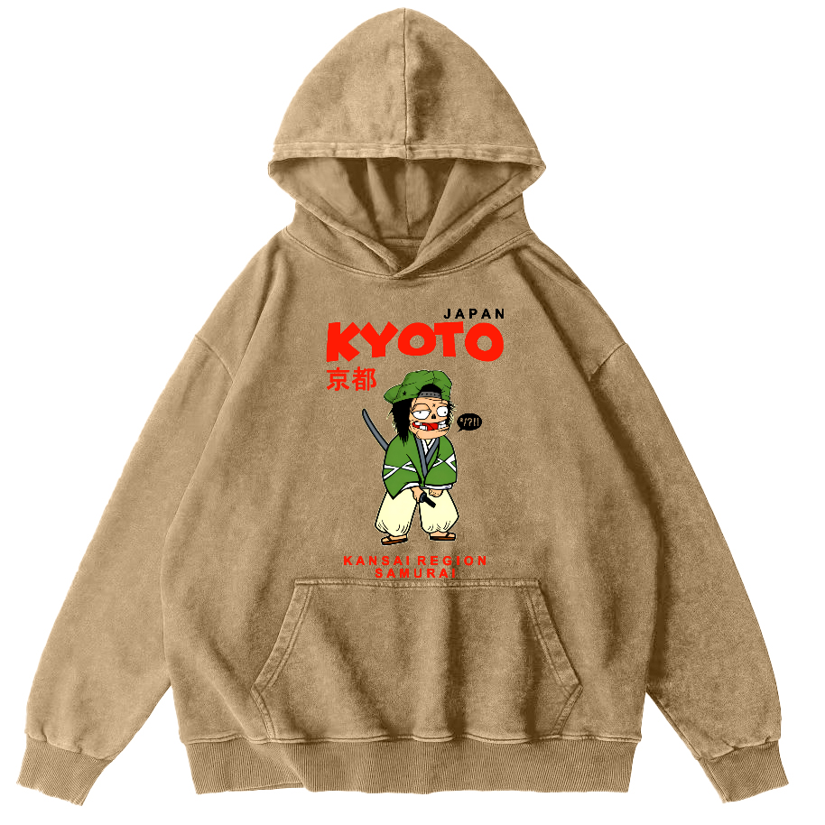 Kyoto Samurai, Japan Vintage Washed Hoodie-Zazasy