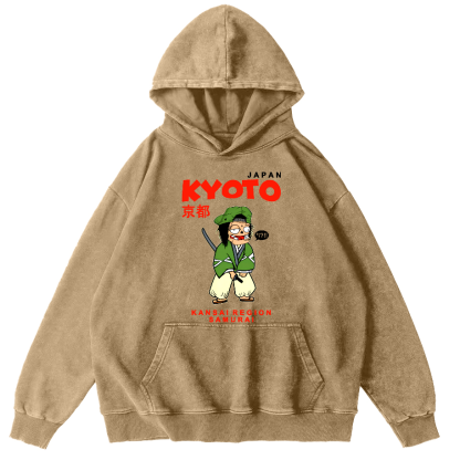 Kyoto Samurai, Japan Vintage Washed Hoodie-Zazasy
