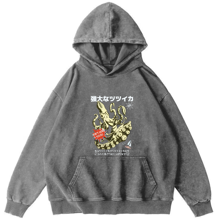 Powerful Japanese Octopus Vintage Distressed Hoodie-Zazasy