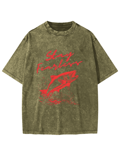 Ocean Salmon Leisure Vintage Distressed T-shirt-Zazasy