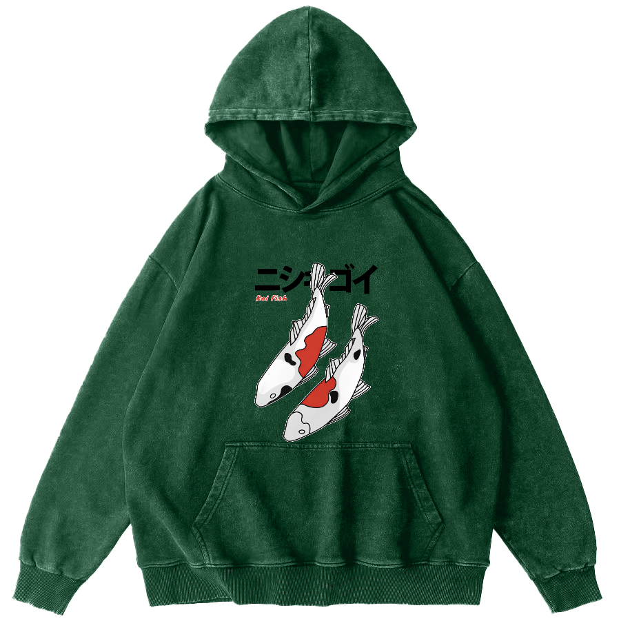 Koi Painting Pattern Japanese Style Vintage Distressed Hoodie-Zazasy