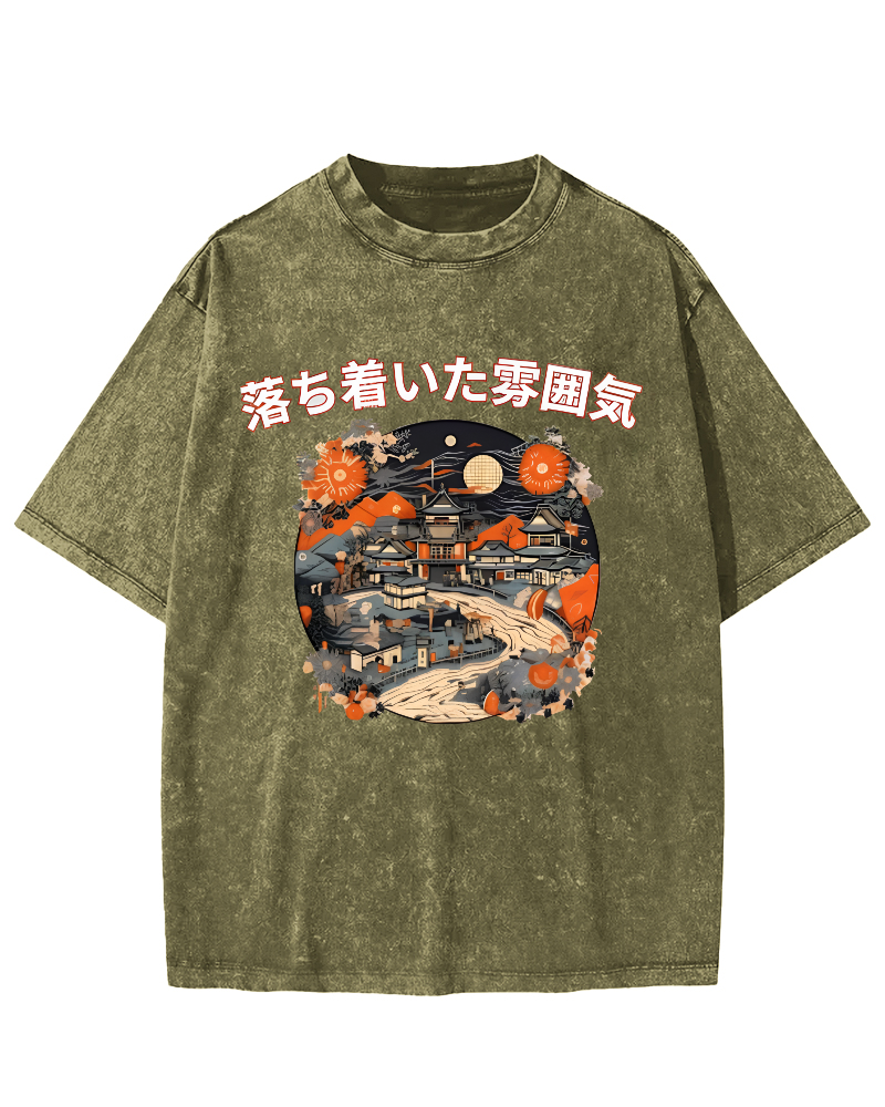 Ukiyo-e Japanese Style Vintage Washed T-shirt-Zazasy