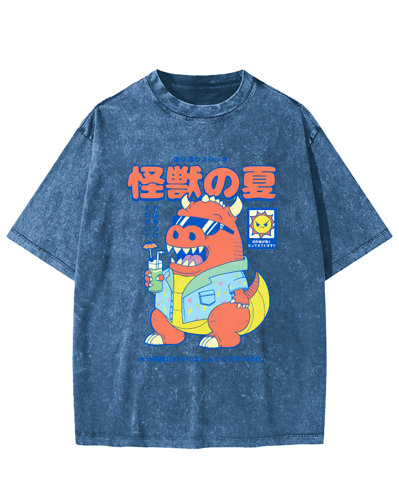 Monster's Summer Vintage Washed T-shirt-Zazasy