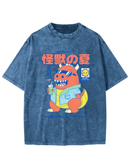 Monster's Summer Vintage Washed T-shirt-Zazasy