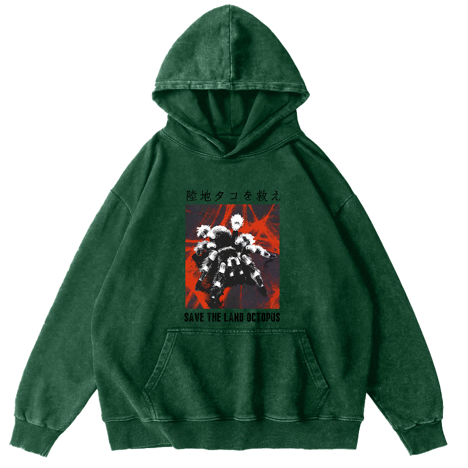 Save The Land Octopus Vintage Washed Hoodie-Zazasy