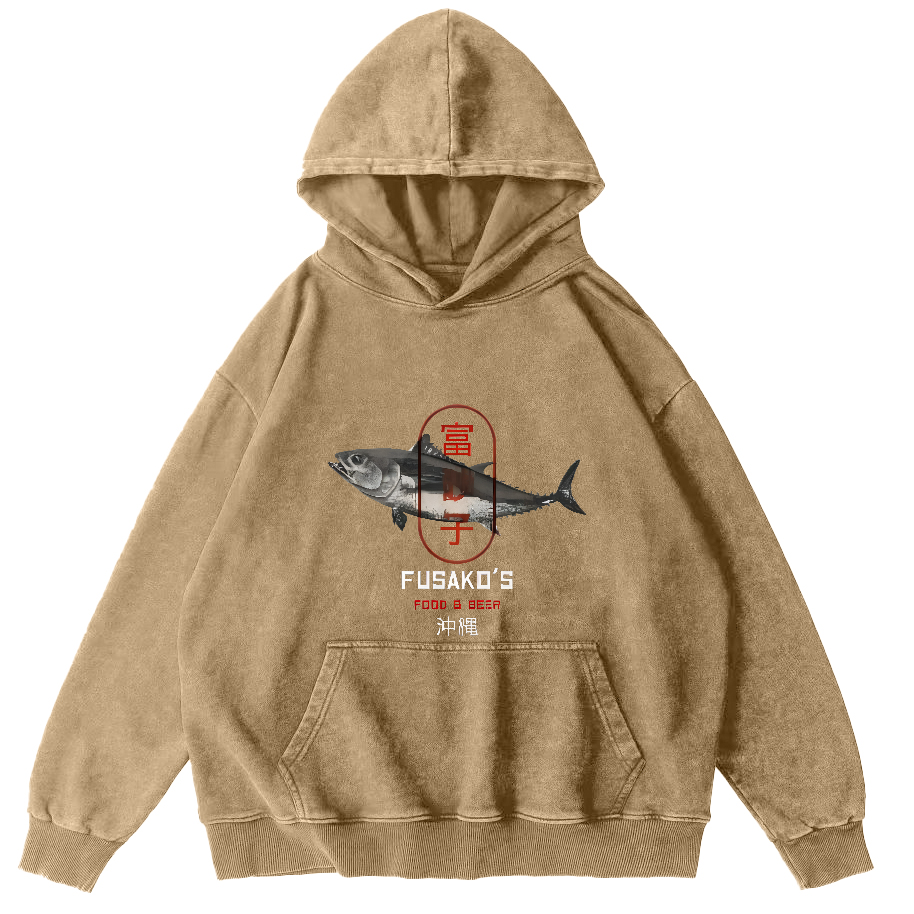 Seafood Market Japanese style washed hoodie-Zazasy
