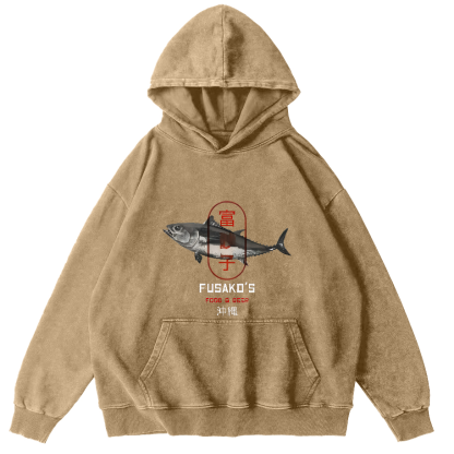 Seafood Market Japanese style washed hoodie-Zazasy