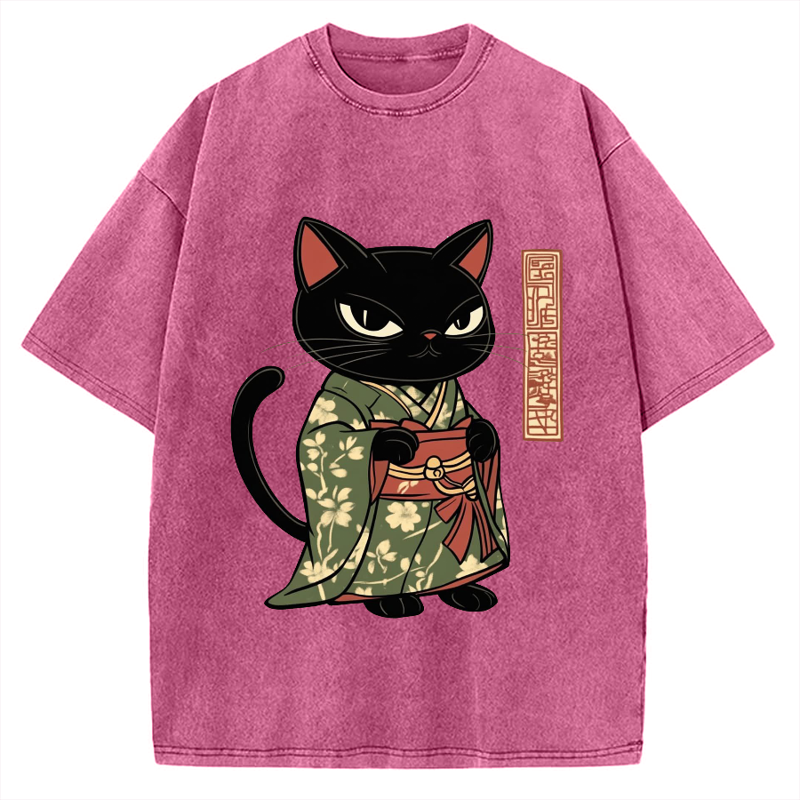 Japanese Cat Geisha Vintage Washed T-shirt