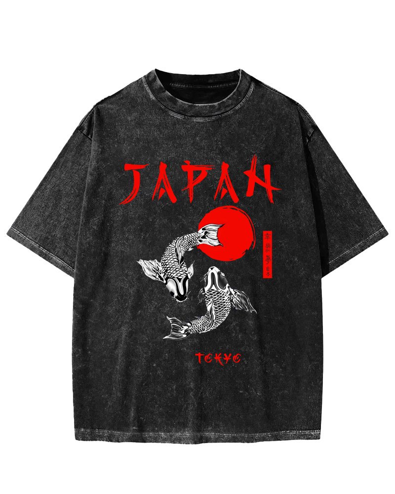 Japanese Koi Fish Vintage Distressed T-shirt-Zazasy