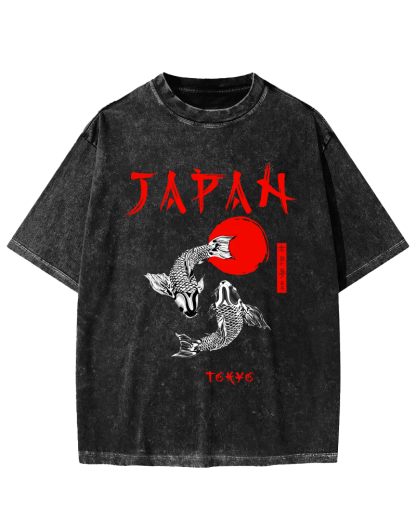 Japanese Koi Fish Vintage Distressed T-shirt-Zazasy