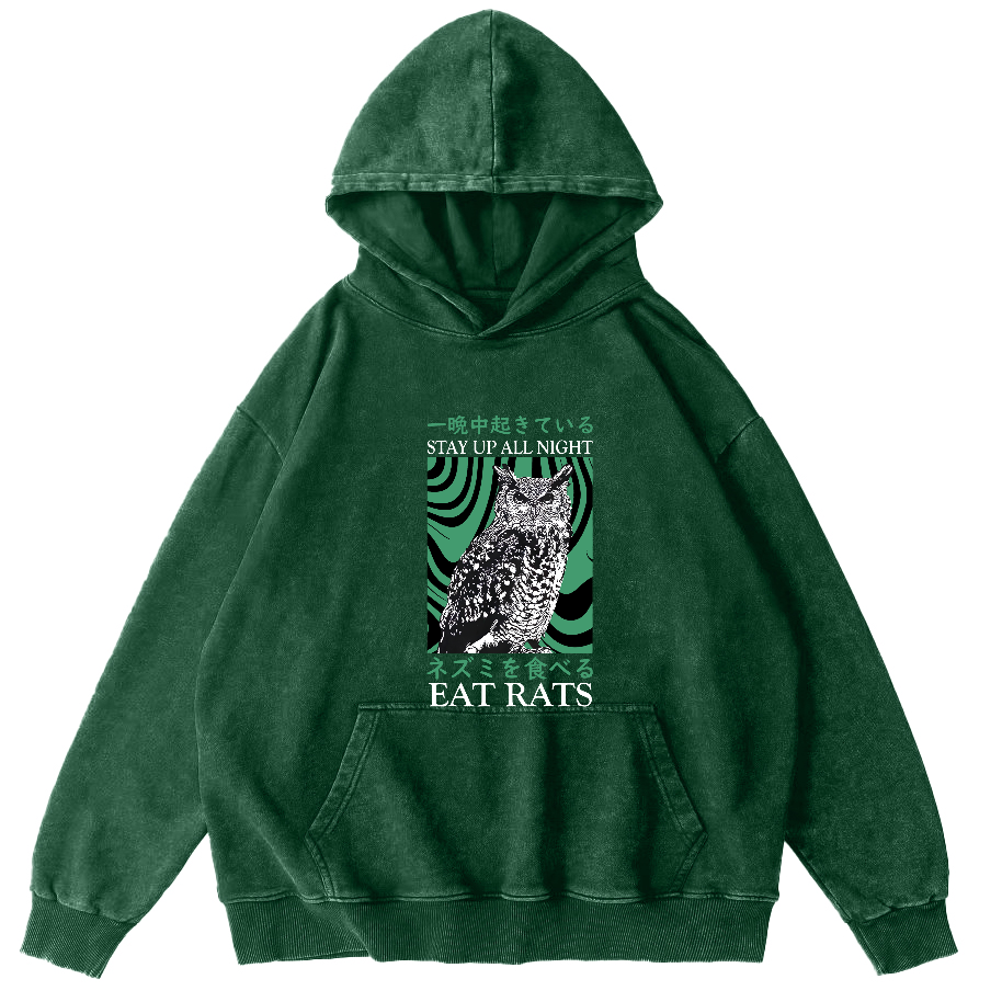 Retro Japanese Owl Vintage Distressed Hoodie-Zazasy
