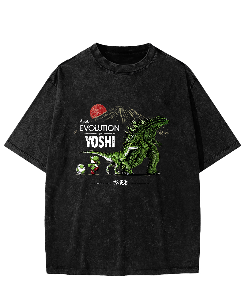 Cartoon Monster Pattern Japanese Style Vintage Distressed T-shirt-Zazasy