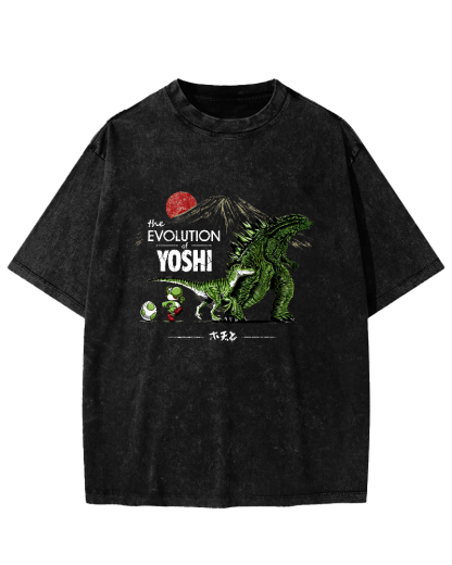 Cartoon Monster Pattern Japanese Style Vintage Distressed T-shirt-Zazasy