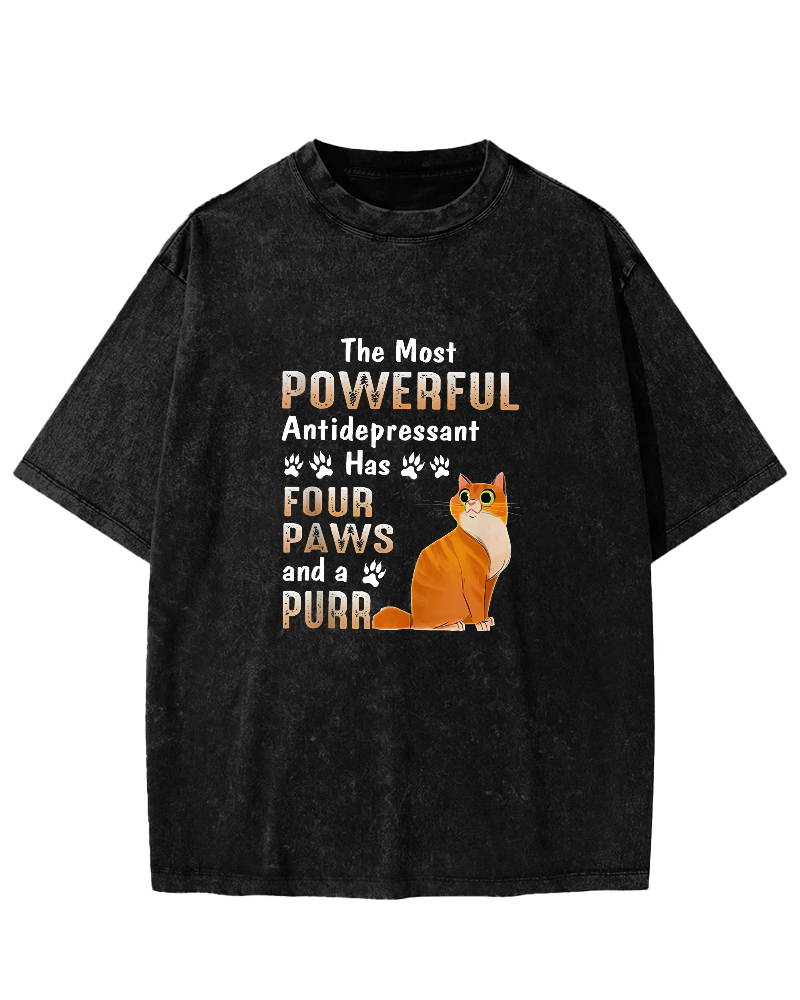 Cute Kitten Leisure Vintage Distressed T-shirt-Zazasy