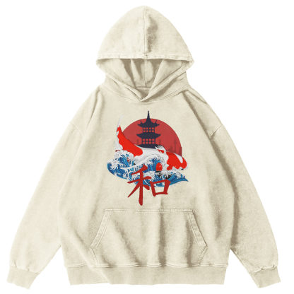 Japanese Style Koi With Font Vintage Distressed Hoodie-Zazasy