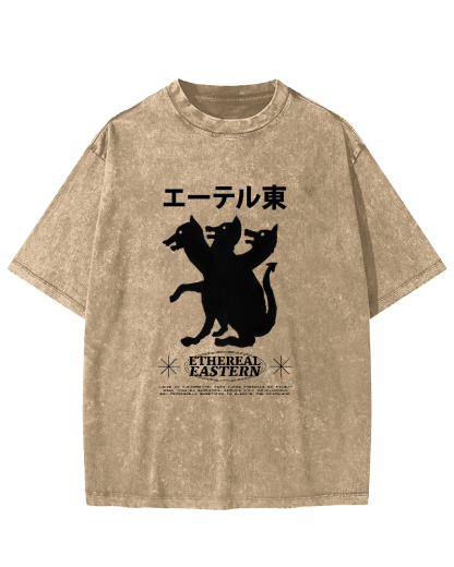 Japanese Puppy Pattern Vintage Distressed T-shirt-Zazasy