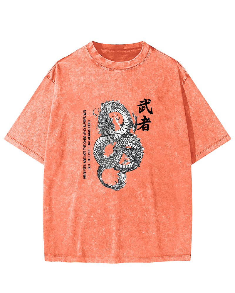Japanese Martial Dragon Pattern Vintage Distressed T-shirt-Zazasy