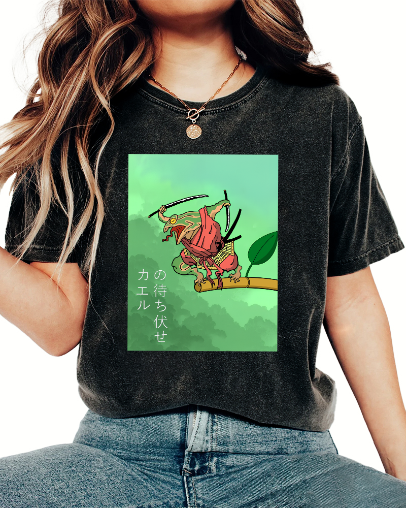 Frog Guardian Japanese Style Vintage Washed T-shirt-Zazasy
