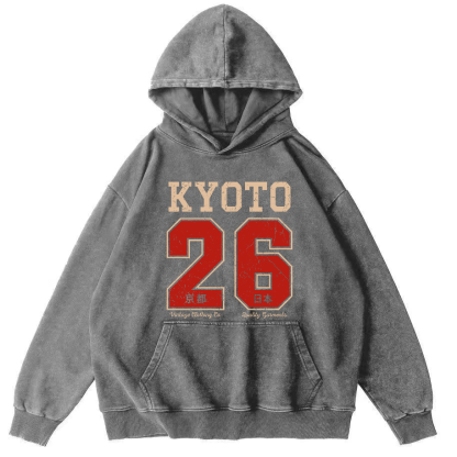 Kyoto Japan No. 26 Vintage Washed Hoodie-Zazasy