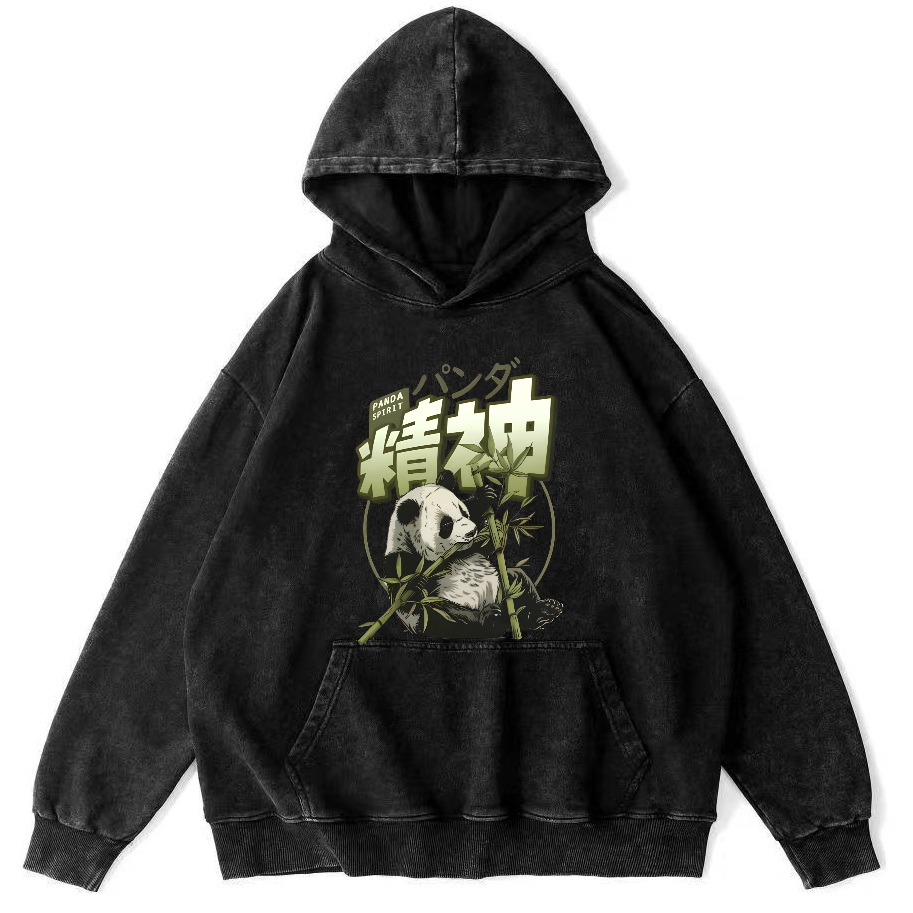 Panda Spirit That Loves Bbamboo, Japanese Style Vintage Washed Hoodie-Zazasy