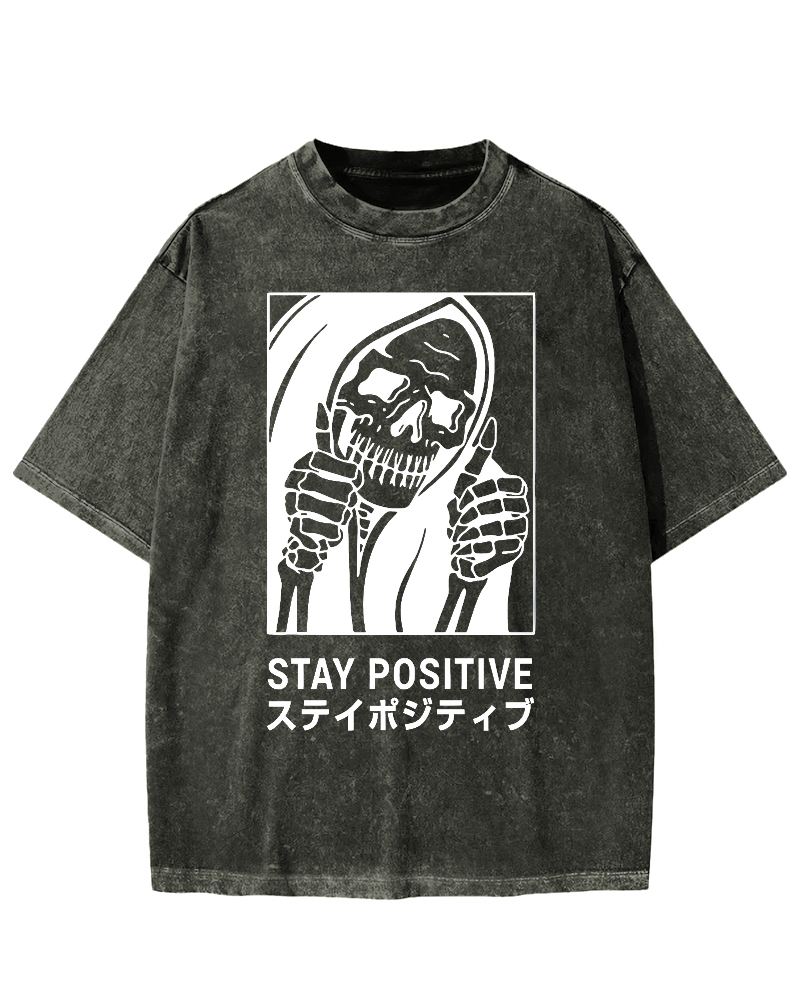 Stay Positive Skeleton Vintage Washed T-shirt