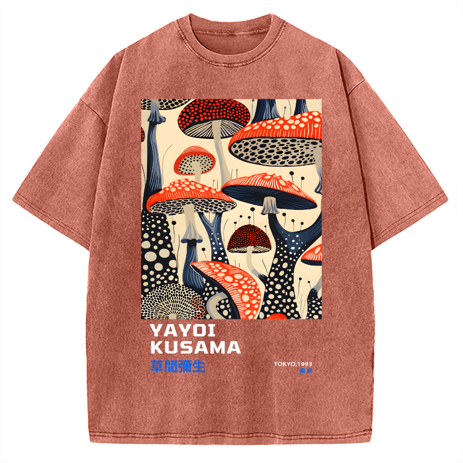 Yayoi Kusama Mushroom Vintage Wash Japanese Vintage Washed T-shirt