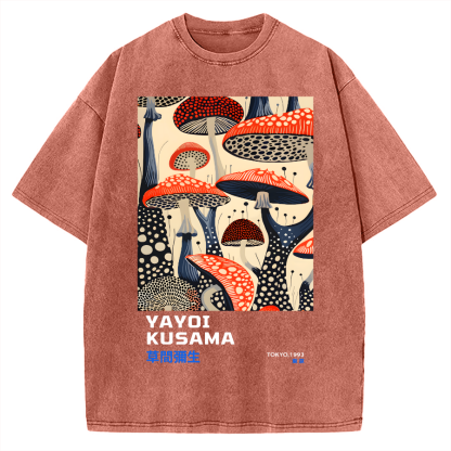 Yayoi Kusama Mushroom Vintage Wash Japanese Vintage Washed T-shirt