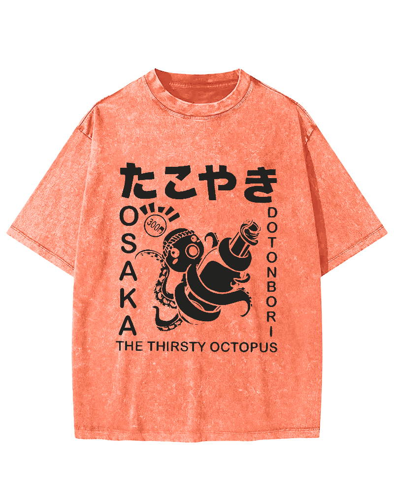 The Thirsty Octopus Vintage Washed T-shirt-Zazasy