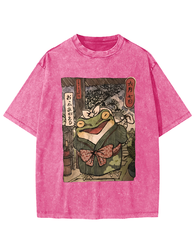 A Warm Family Of Frogs Vintage Washed T-shirt-Zazasy