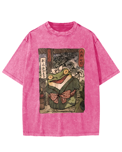 A Warm Family Of Frogs Vintage Washed T-shirt-Zazasy