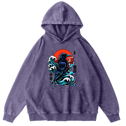 Crows In The Waves Vintage Distressed Hoodie-Zazasy