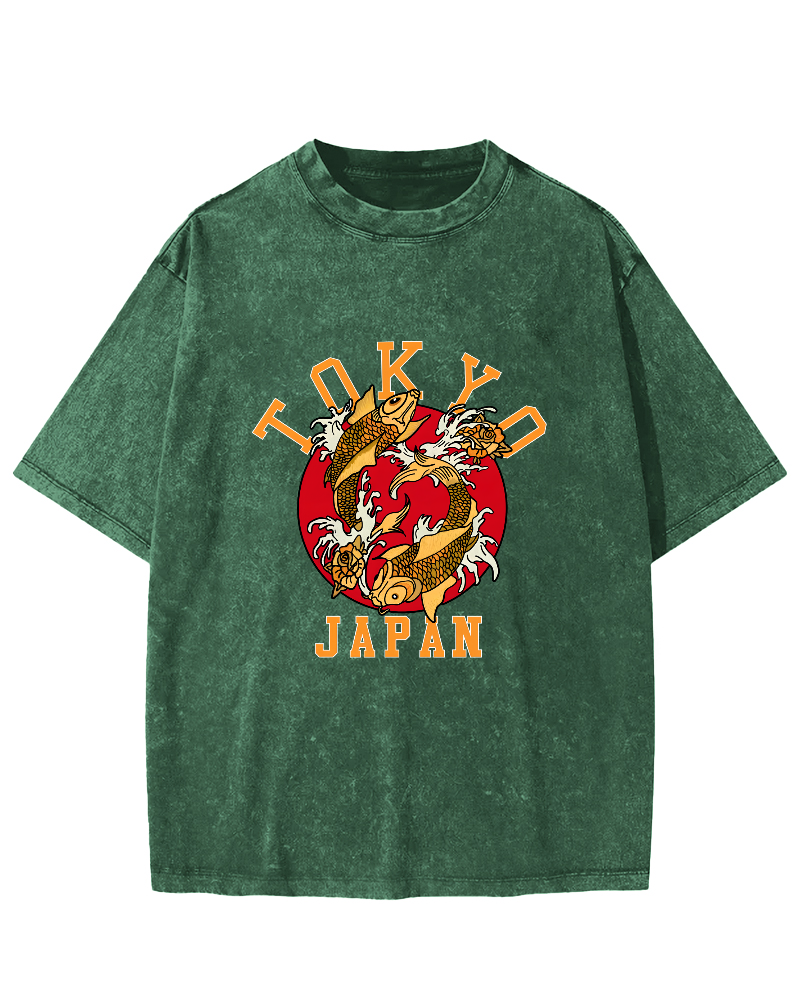 Tokyo Koi Japanese style Vintage Distressed T-shirt-Zazasy