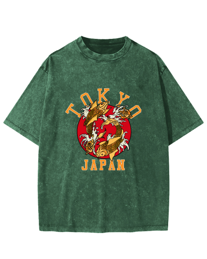 Tokyo Koi Japanese style Vintage Distressed T-shirt-Zazasy