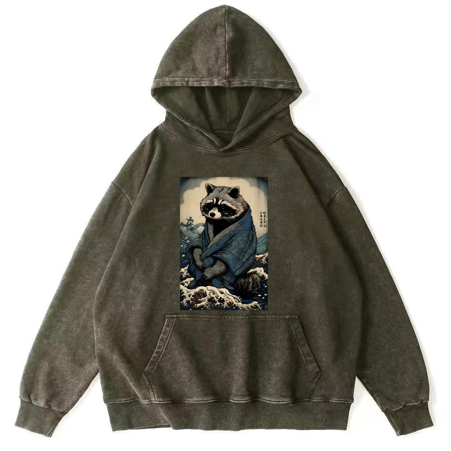 Panda Spirit That Loves Bamboo, Japanese Style Vintage Washed Hoodie-Zazasy