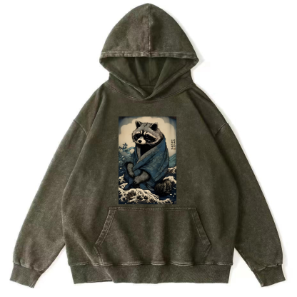 Panda Spirit That Loves Bamboo, Japanese Style Vintage Washed Hoodie-Zazasy