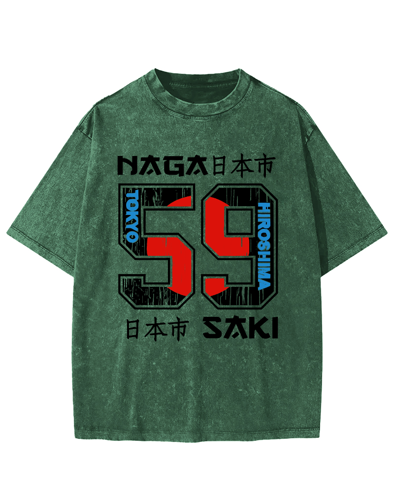 Number 59 in Japan City Vintage Washed T-shirt-Zazasy